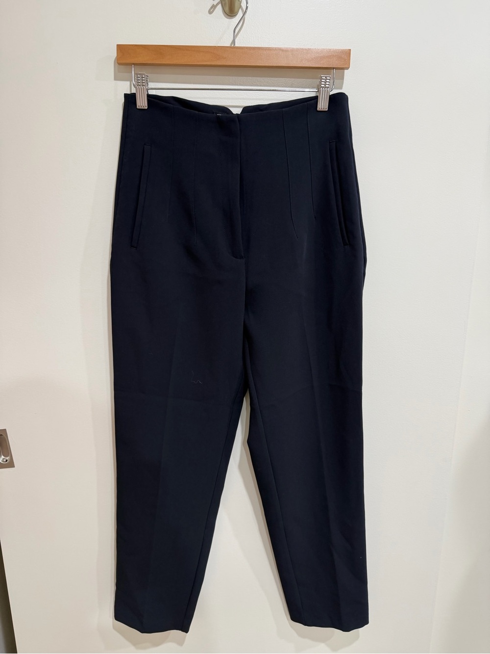 Zara Navy Straight-Leg Tailored Trousers